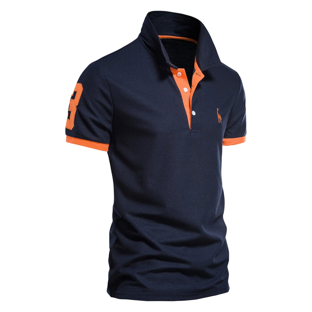 Men's slim fit T-shirt with embroidered deer design on chest in cotton blend fabric