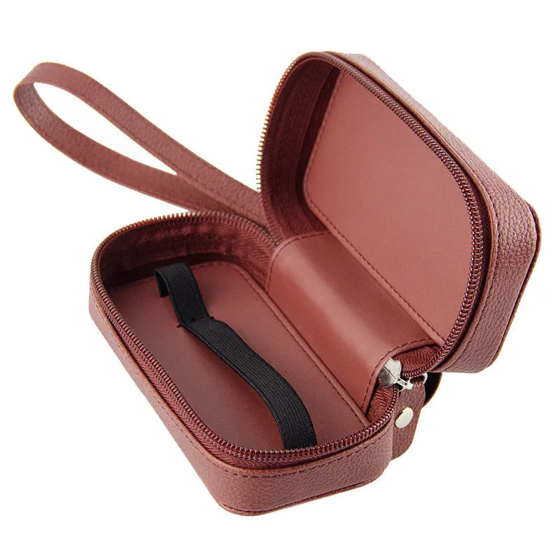 General-purpose storage bag with lychee pattern leather cover, 13cm x 6.5cm x 5.3cm, in black, dark blue, brown or dark red.
