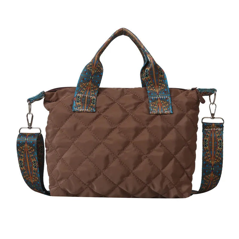 Oxford cloth shoulder messenger bag in horizontal square shape with sandwich pocket and phone compartment