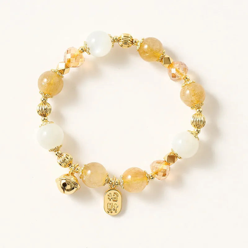 Gold rutilated quartz crystal bracelet with Korean-style design in Lucky Fortune colour.