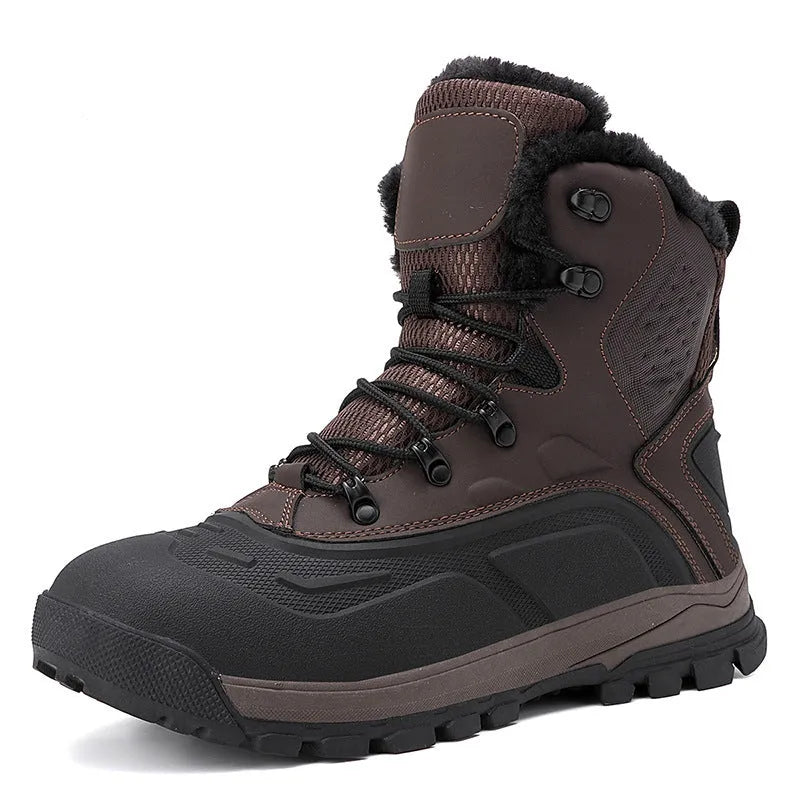 Men's black fleece-lined high-top boots with lace-up front and flat heel