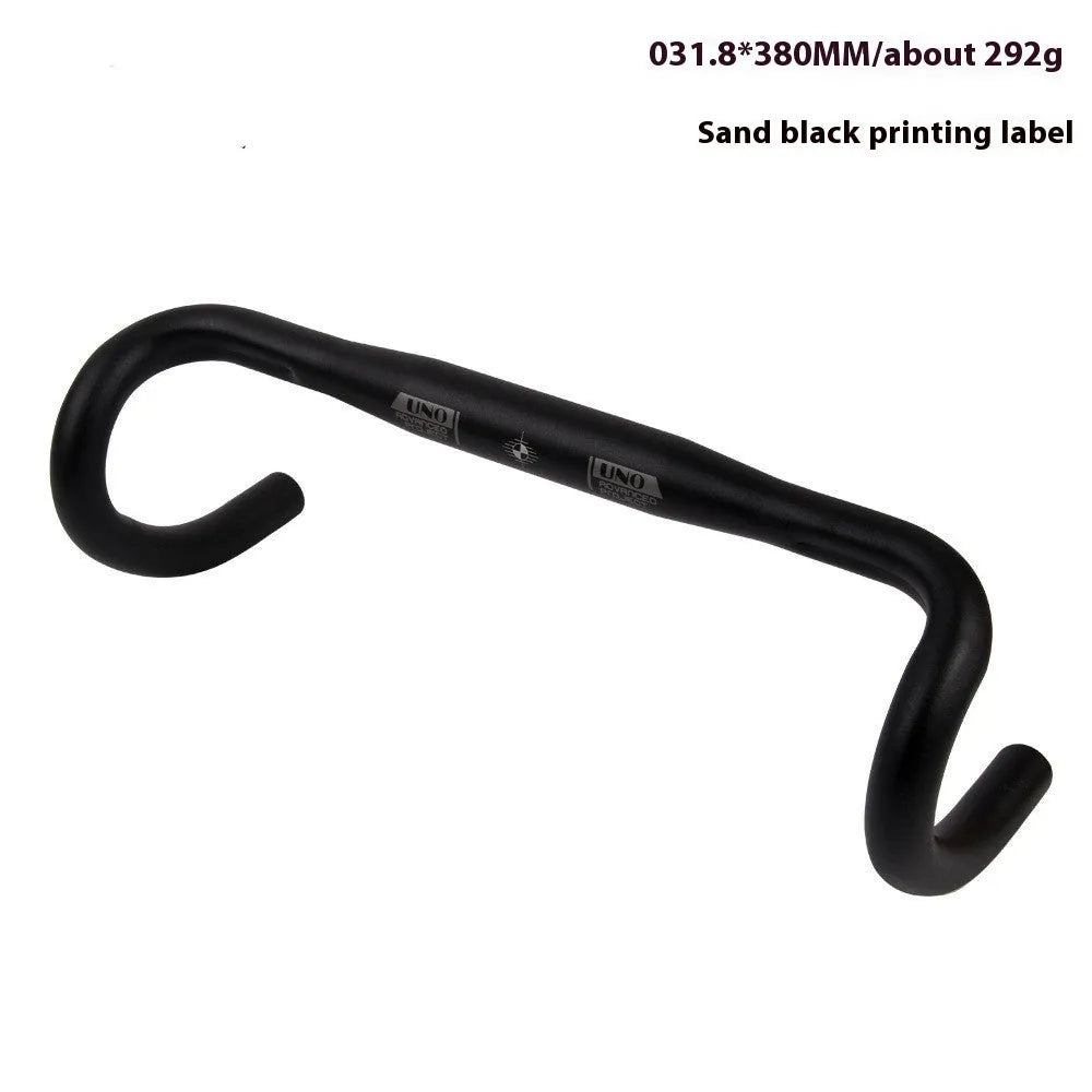 UNO black aluminium alloy road bike drop handlebar with 31.8mm clamp, showing small bend design