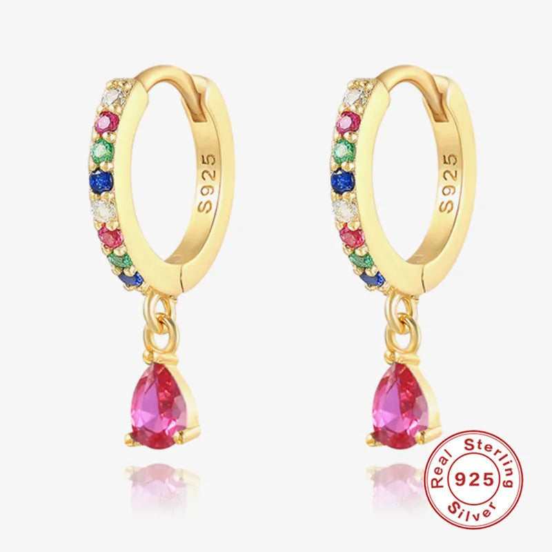 Sterling silver geometric water drop earrings with crystal decorations in gold or silver finish