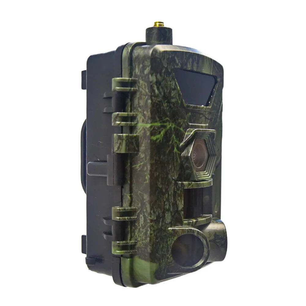 Green outdoor wildlife monitoring camera with 2.0 inch LCD screen, 145 x 95 x 74mm, waterproof body