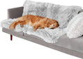 Plush waterproof dog cushion in dark grey, showing double layer thickened design for pet bedding.