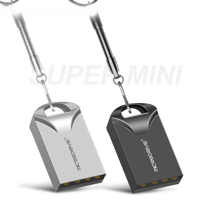 Small black and silver metal USB flash drive shown next to a ruler indicating its 23mm length.