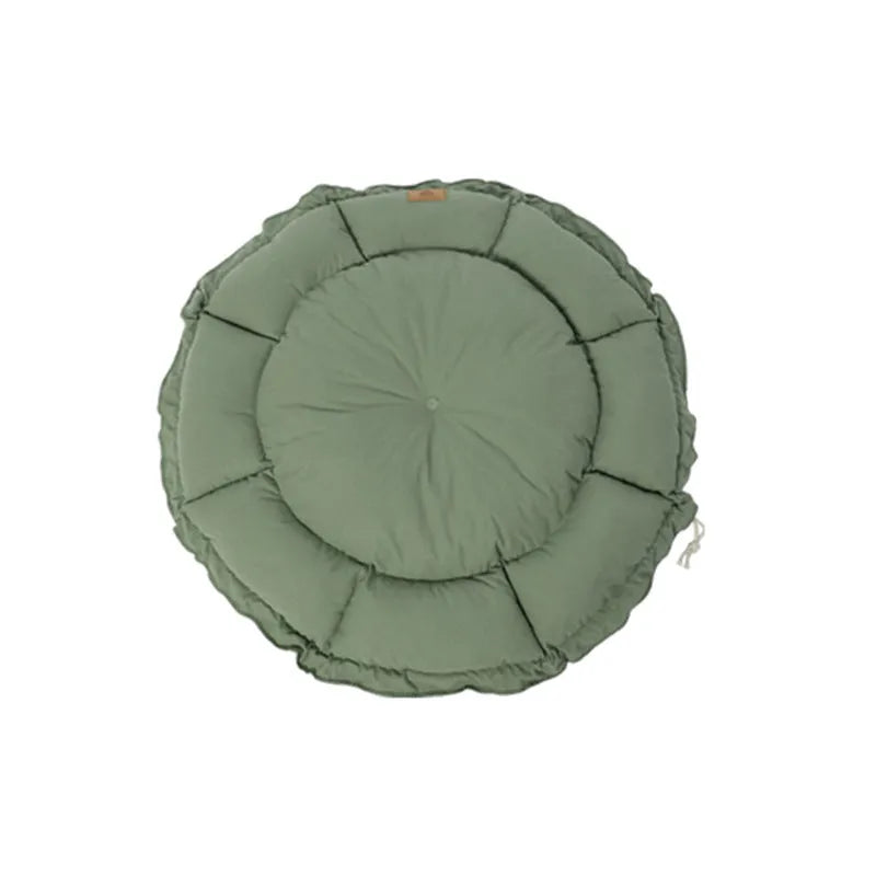 Grey and green reversible donut pet bed shown in small, medium, and large sizes for cats and small dogs
