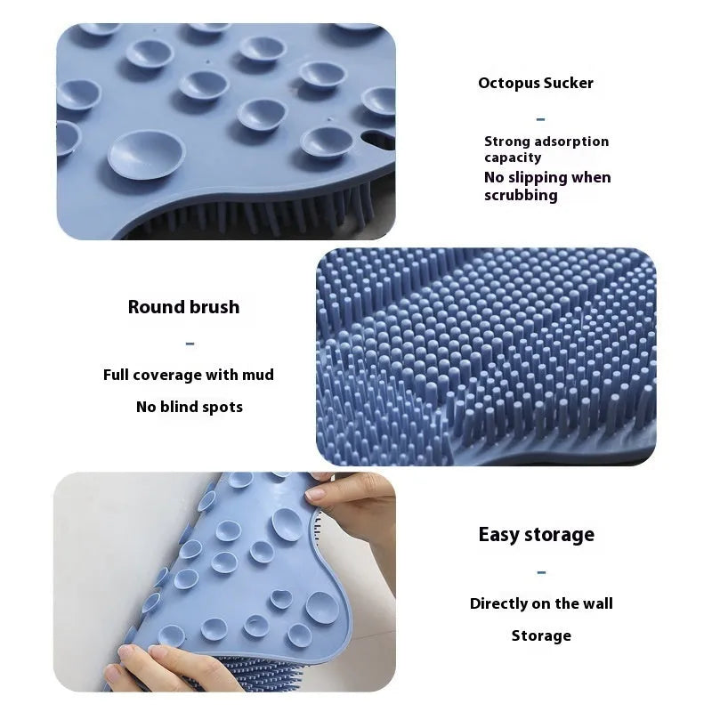 Blue silicone bath massage mat with raised nodes for back rubbing, measuring 31cm by 32cm