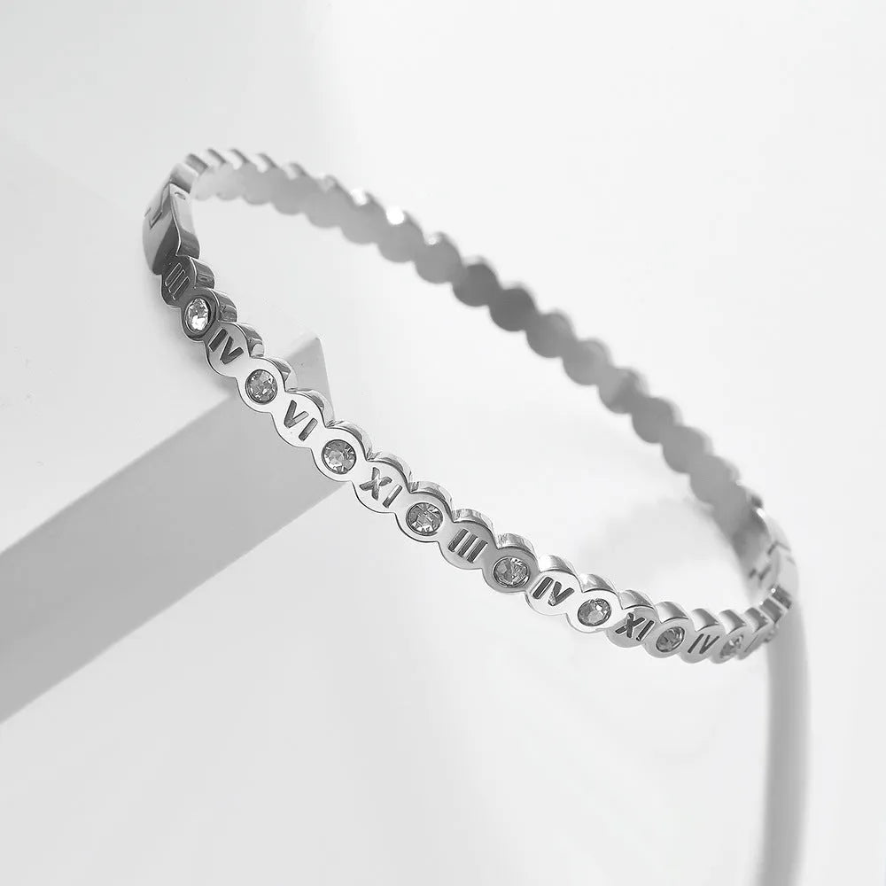 Korean style titanium steel bracelet with electroplated finish in gold, rose gold or steel colour options