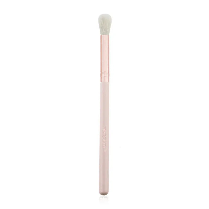26 pink wooden handle makeup brushes with natural wool bristles in storage bag
