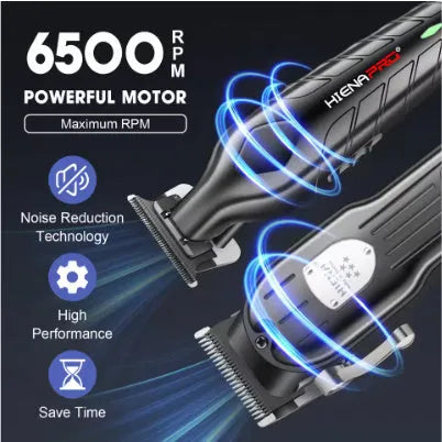 Black professional hair clipper set with foil shaver attachment and LED display.