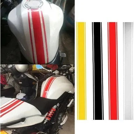Motorcycle reflective pinstripe sticker measuring 50x4.5cm in black, red, silver, and yellow colours