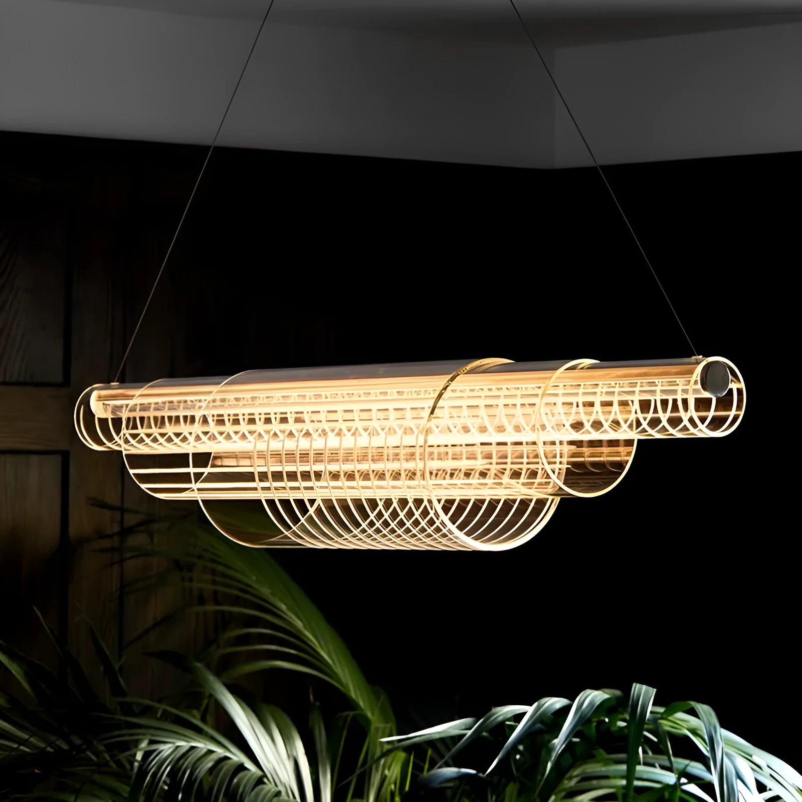 Modern glass pendant lamp with iron frame for restaurant and bar lighting