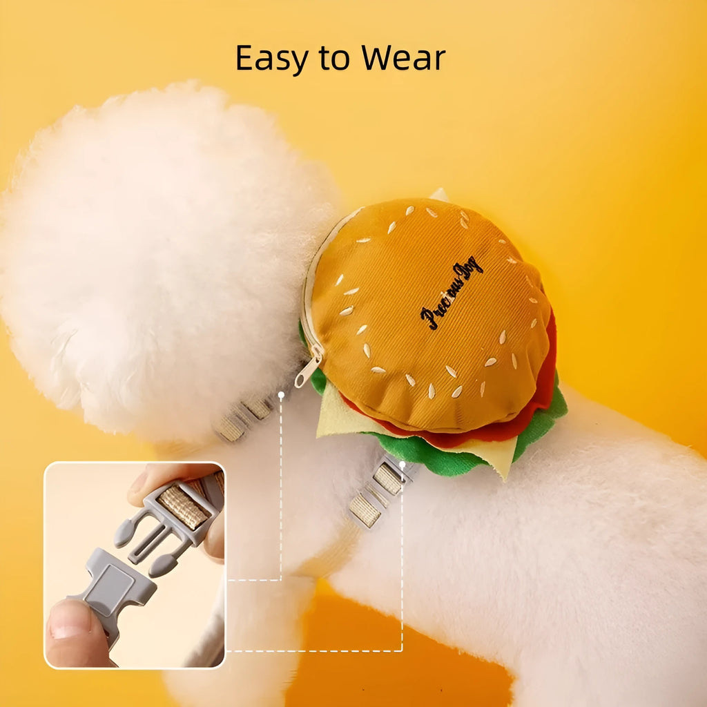 Cartoon hamburger design adjustable pet walking vest with leash and matching backpack for cats and dogs