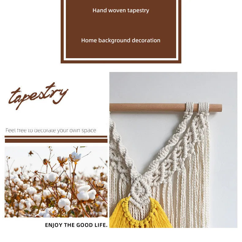 Hand-made creamy white cotton Nordic tapestry wall hanging, rectangular 120cm by 95cm.
