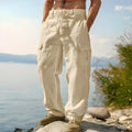 Men's cotton wide-leg casual trousers in light army green colour showing loose fit and mid waist design