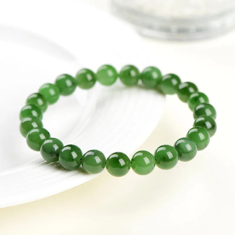Natural Hetian jade Jasper ball bracelet showing polished beads in one of five available size ranges