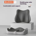 Memory foam waist and tailbone support seat cushion in a blue and grey colour combination.