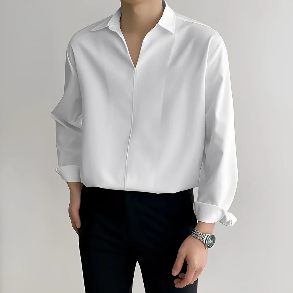 Men's loose lapels casual shirt in pullover style with long sleeves