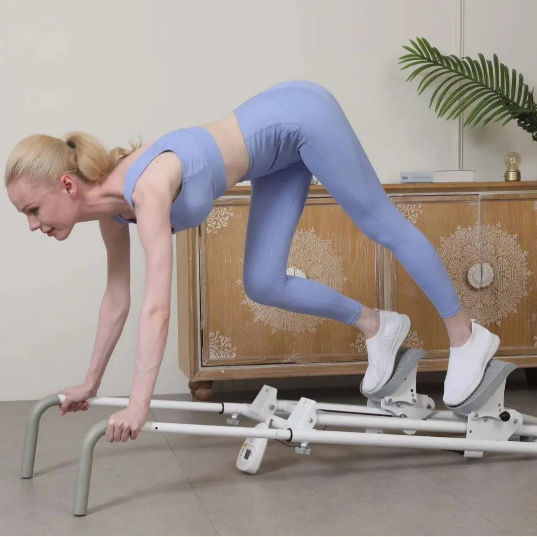 White foldable multi-function treadmill with integrated climbing machine for home fitness