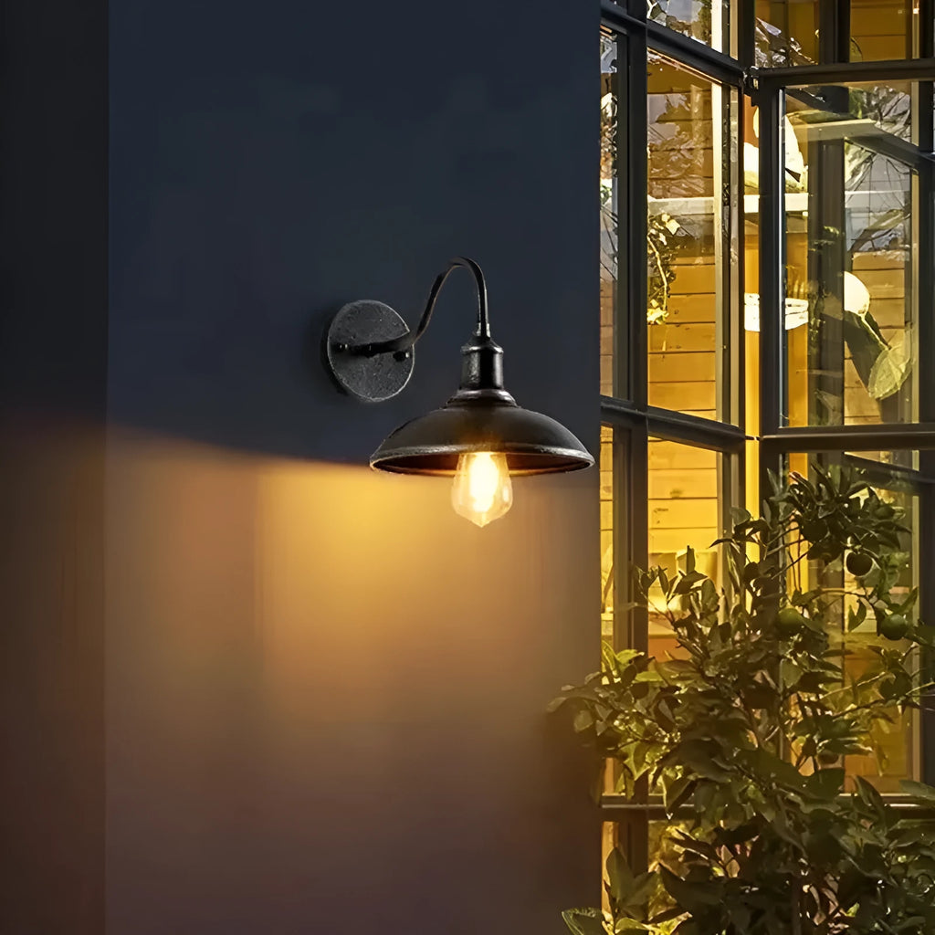 Retro style villa courtyard wall lamp in copper and silver finishes showing right angle and oblique angle mounting styles.