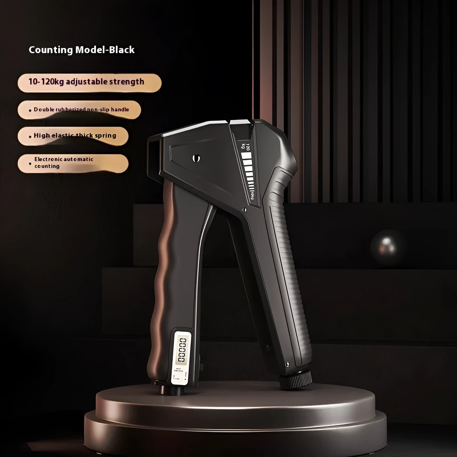Second generation adjustable hand gripper with mechanical counter display showing resistance settings