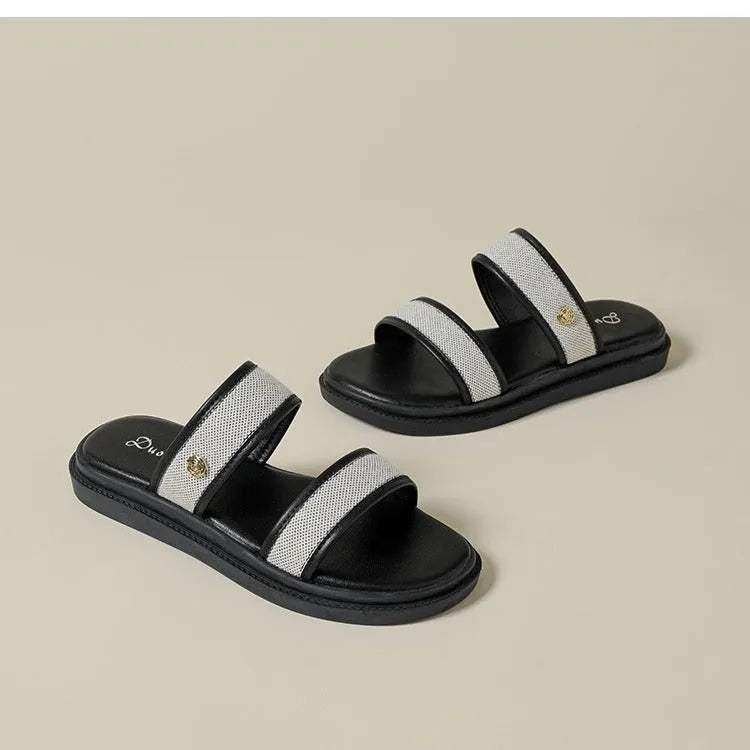 Brown women's retro flip-flops with soft bottom and artificial PU upper