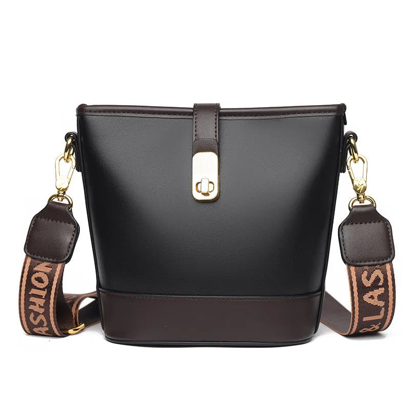 Korean style soft PU bucket bag with double shoulder straps and internal organisation compartments