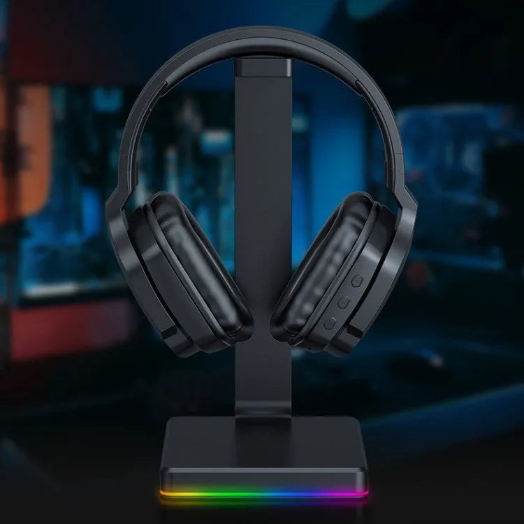 Luminous black wireless headphones with head-mounted design and noise reduction technology