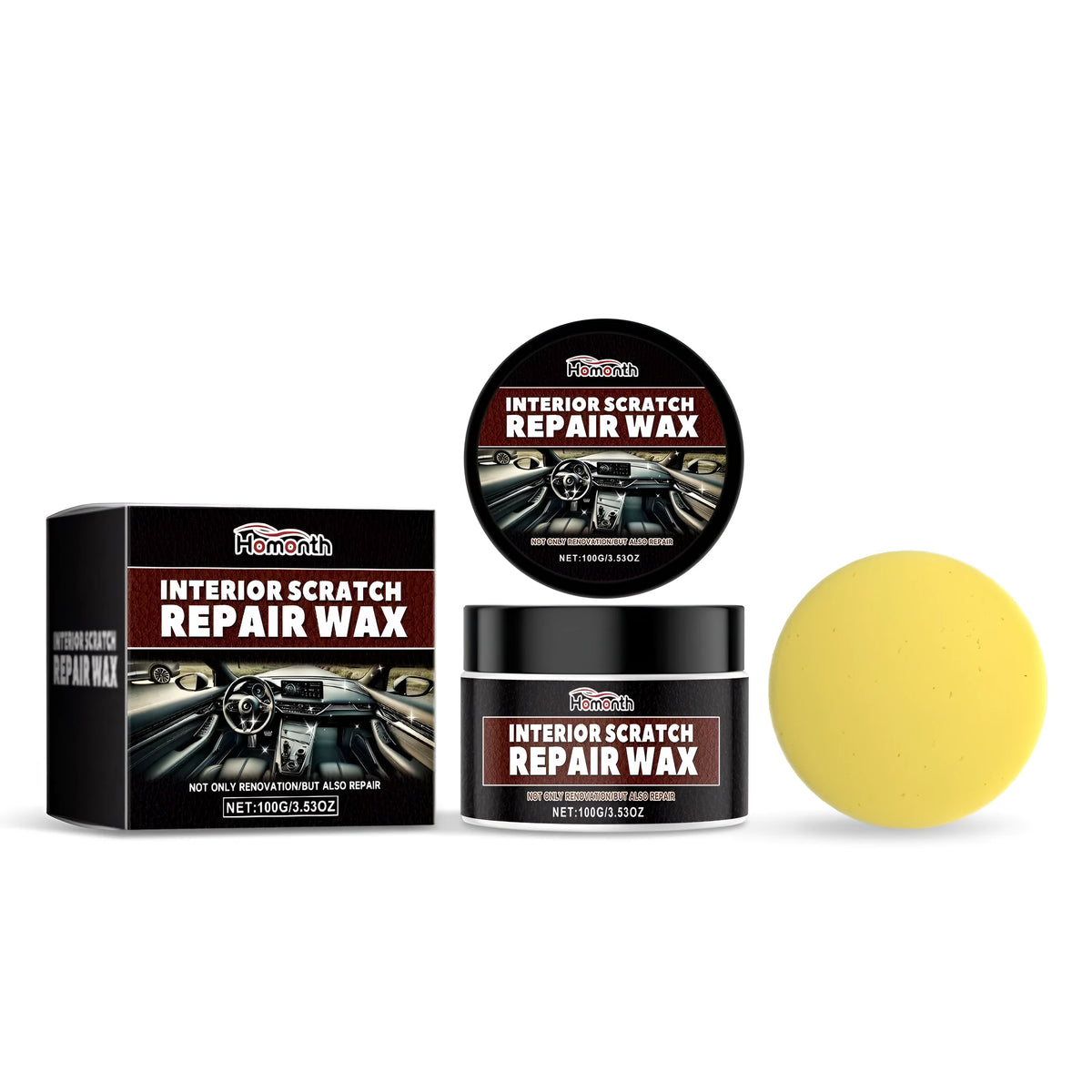 100g interior scratch repair wax bar with sponge, wax 4.3x7.1cm, sponge 6.5x6.5x2cm