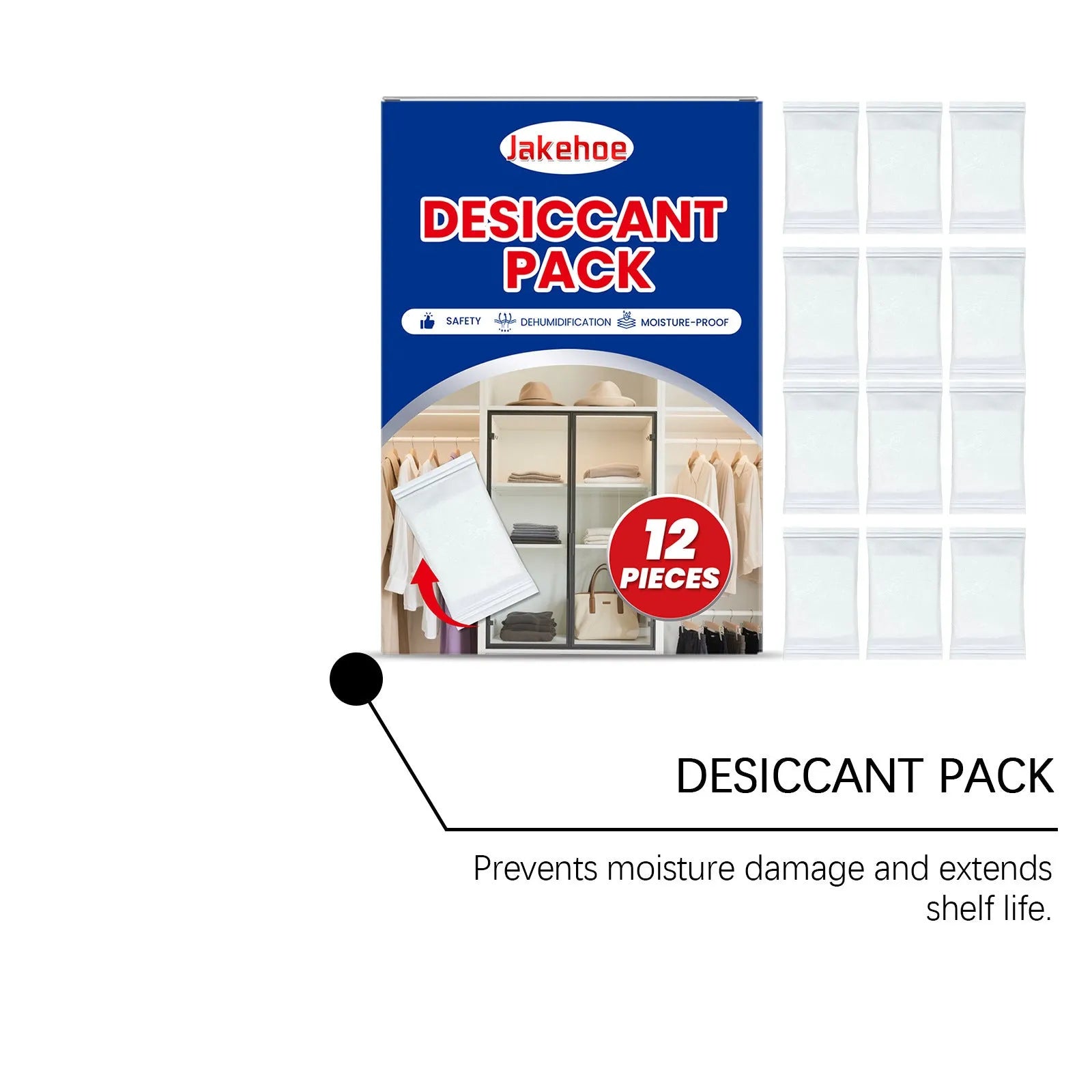 Pack of 12 white anti-odor desiccant pieces for household moisture absorption.