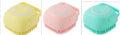 Blue silicone dog bath brush with non-slip handle for washing and massage.