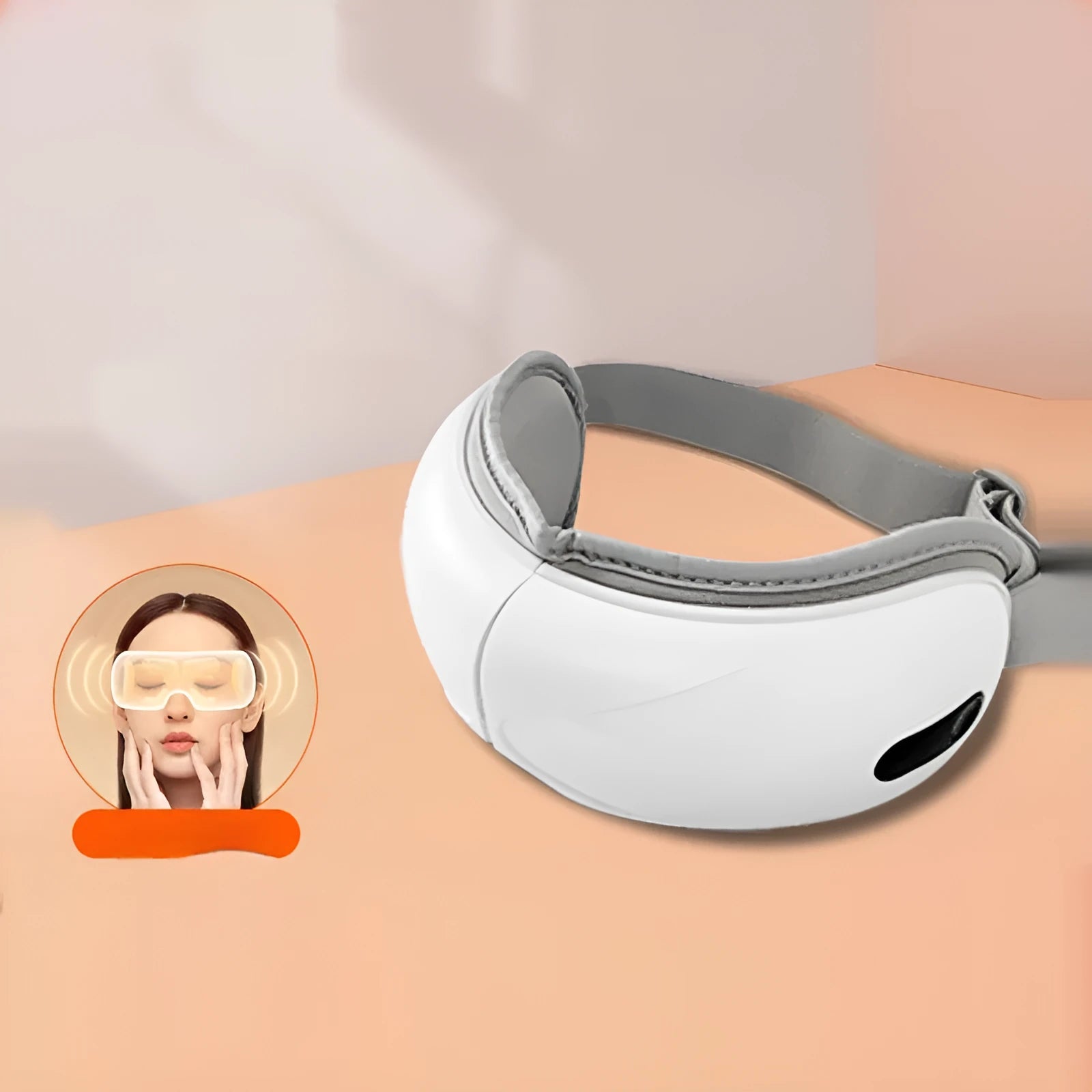 White rechargeable eye massager with heated airbag compression function