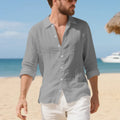 Linen casual shirt in loose fit style shown in Army Green colour with non-ironing finish