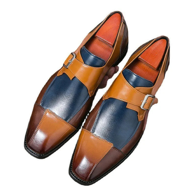 Men's British retro style buckle casual shoes in microfiber with tall crown upper