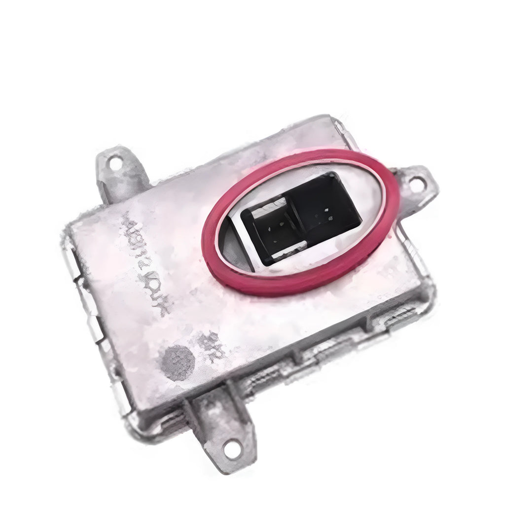 Metal automotive headlight ballast component measuring 14x11x4.5cm