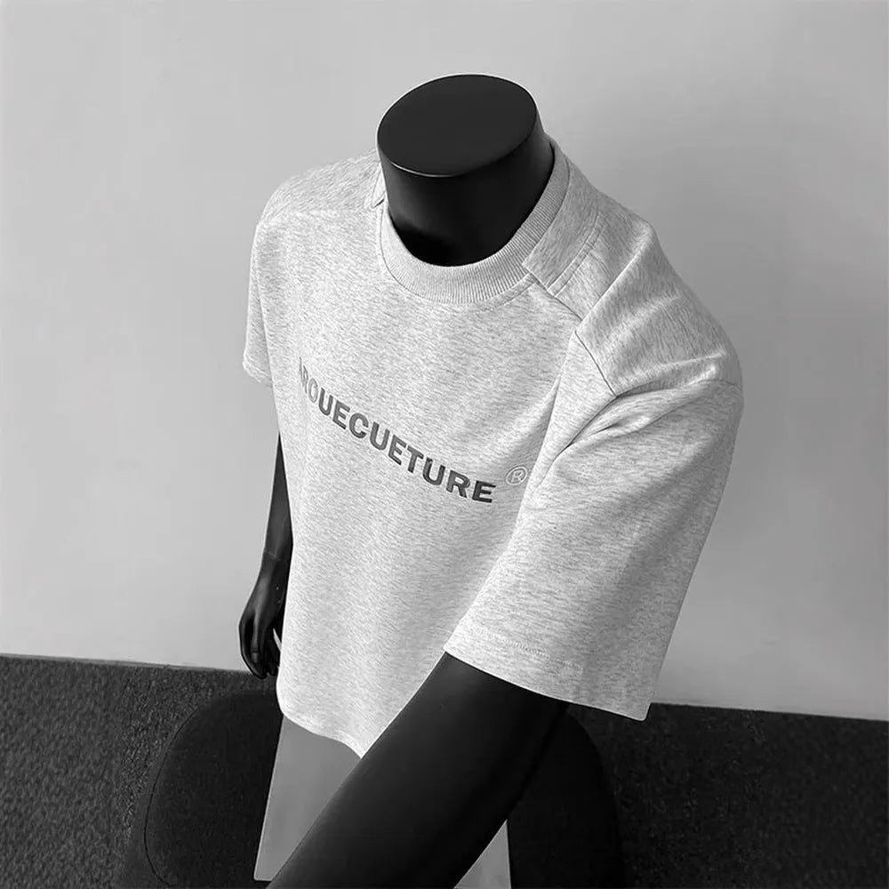 Men's loose fit cotton short sleeve shirt in light grey with letter pattern design