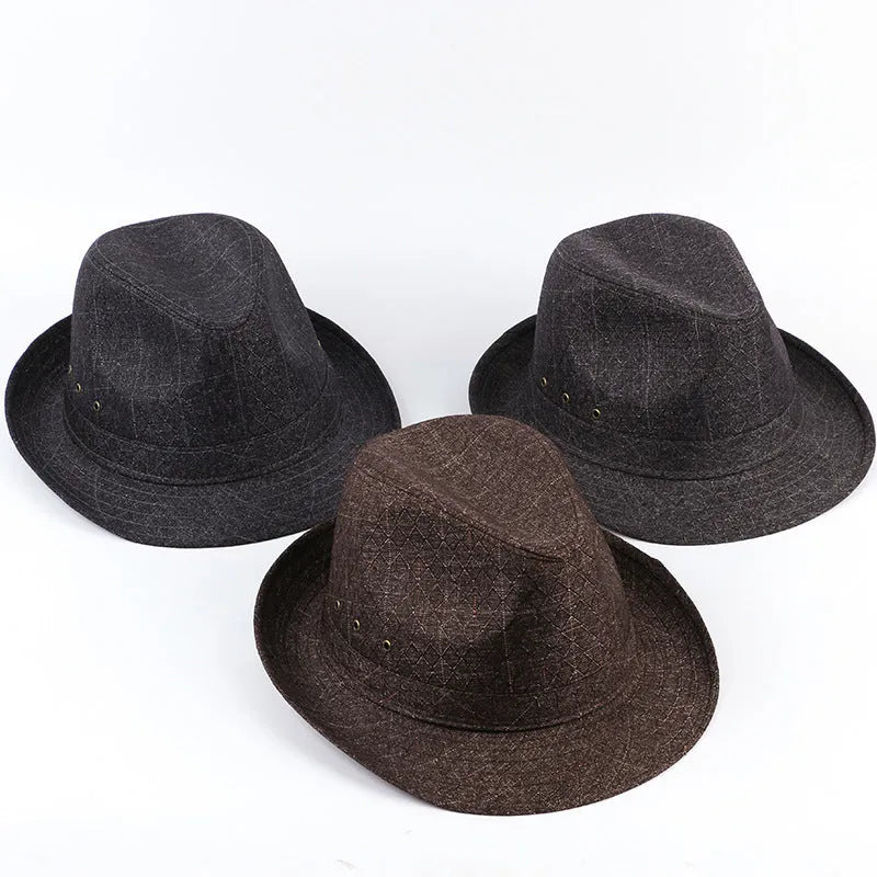 Classic wool felt fedora trilby hat for men on a stand, shown in navy blue.