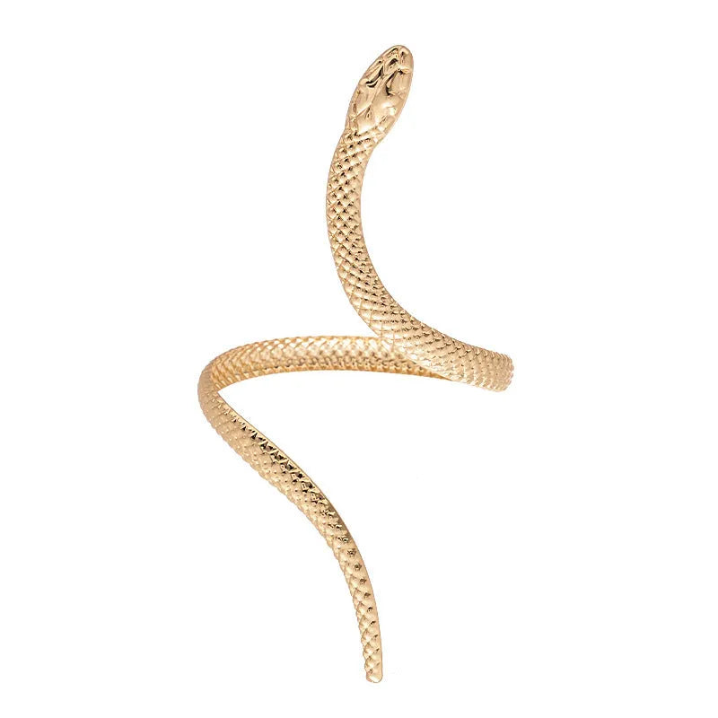 Metal snake ring and bracelet set with exaggerated twisted winding pattern in gold or silver colour