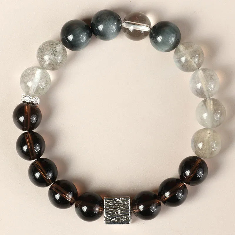 10mm geometric Chinese style crystal couple bracelet in khaki colour variations
