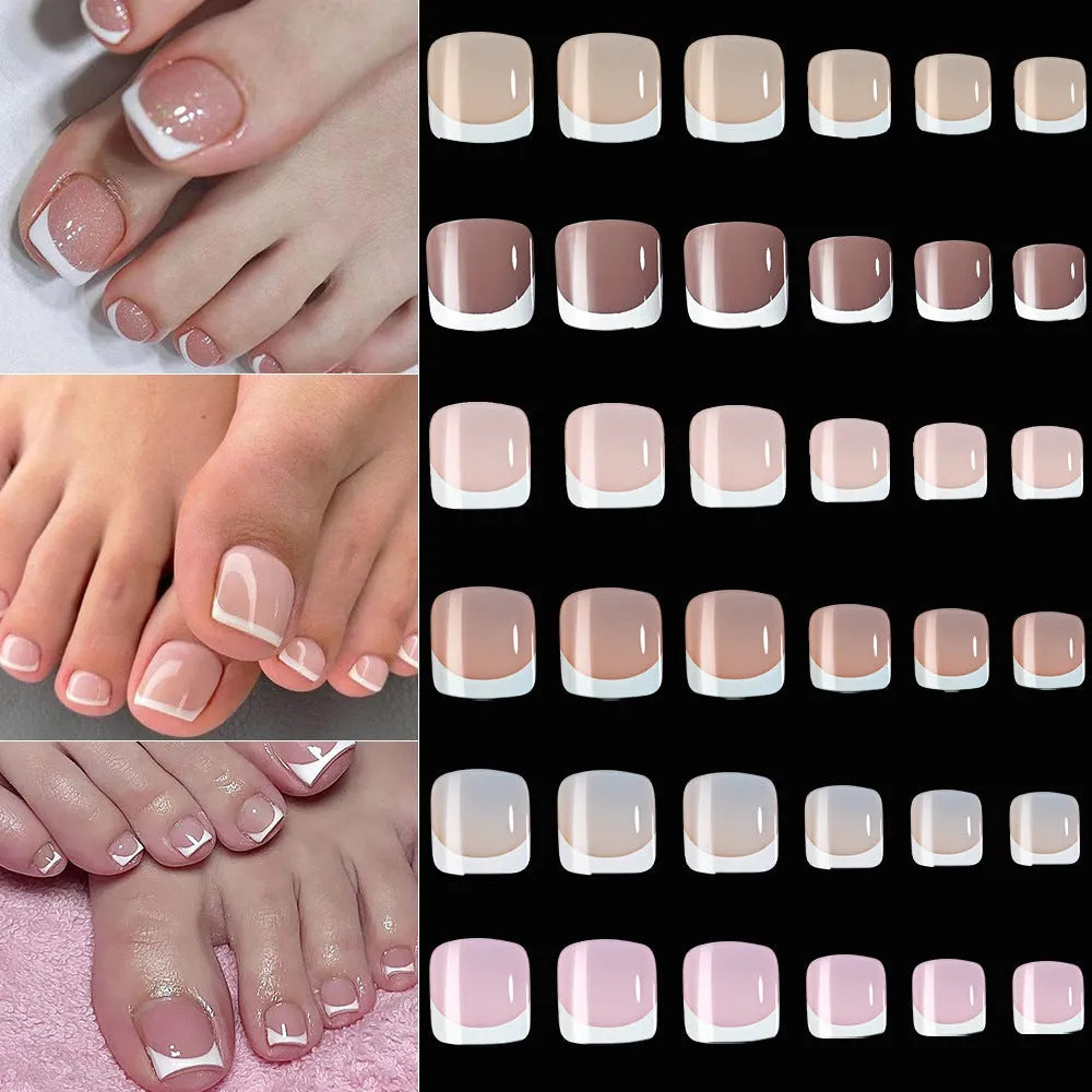 French white edge toenail pieces in full square short shape, nine nude colours TD245-B1 to B9, 120pc box
