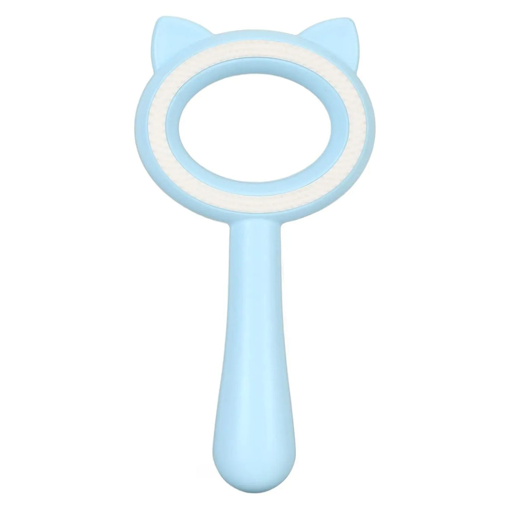 Double-sided pet grooming brush with removable deshedding comb and massage bristles in white colour