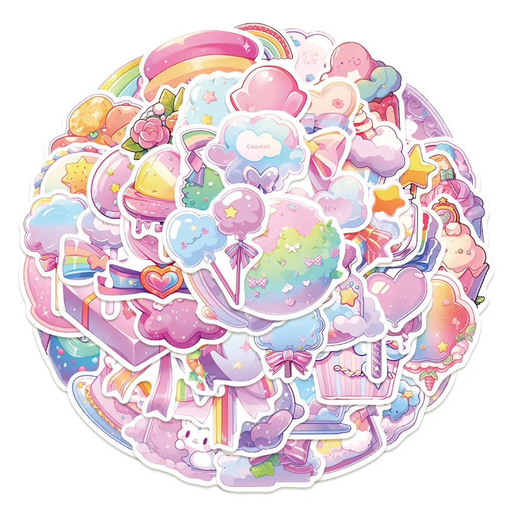 Pack of 50 cute candy and small object design waterproof stickers for journal and craft decoration.