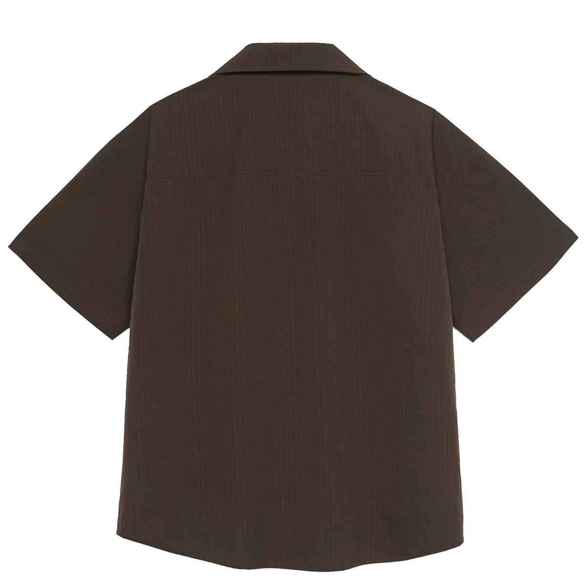Brown striped Cuban collar short sleeve shirt for outdoor activities