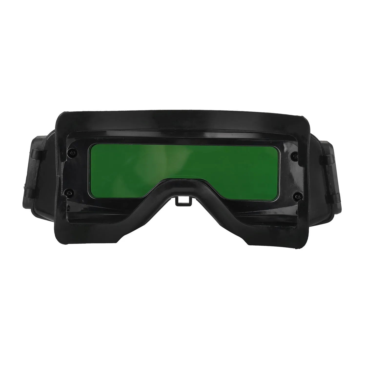 Black automatic darkening welding mask with large viewing window and dual arc sensors