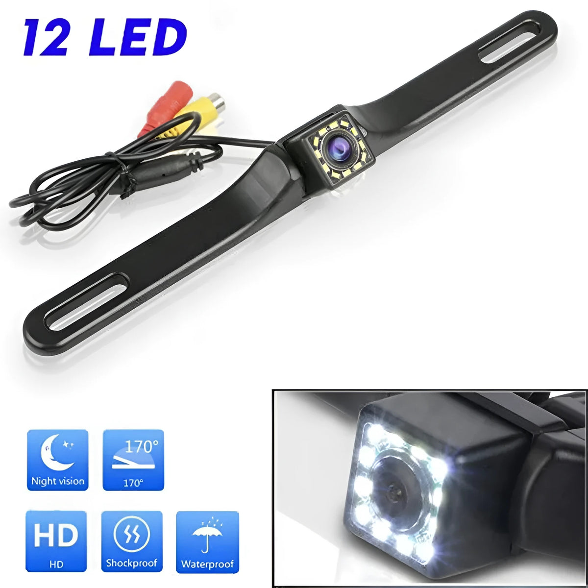 Aluminium license plate frame rearview camera with 12LED CCD, 26.8 x 7.2 x 5.5cm car reversing aid