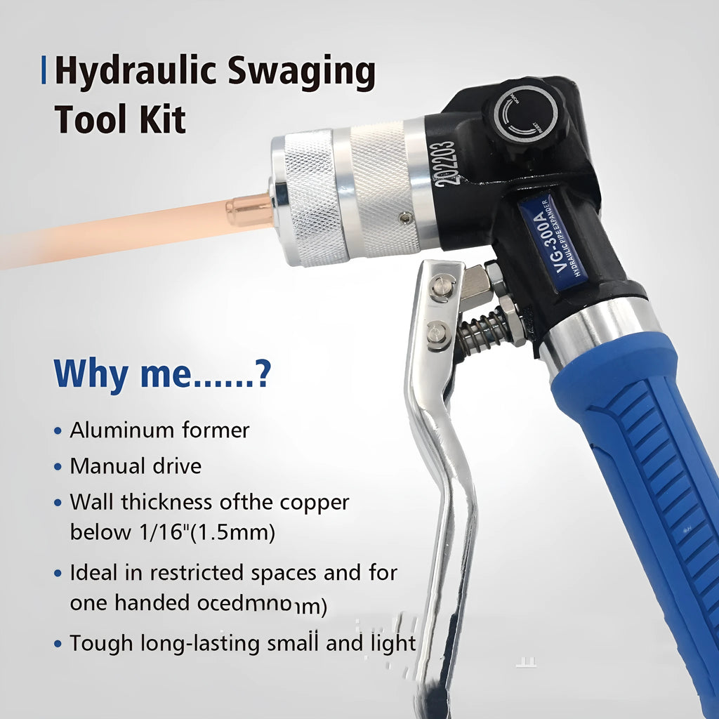 VG-300 style hydraulic tube expander tool for refrigeration maintenance made from high-strength alloy steel.