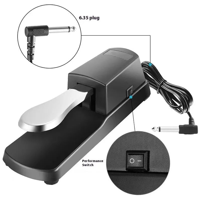 Single leg sustain pedal for electronic keyboards made from black ABS plastic