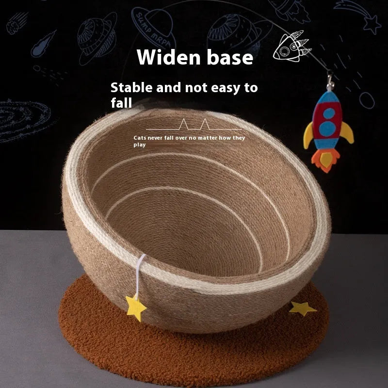 Large cat scratching basin with integrated nest bed showing sisal scratching surface and flannel interior