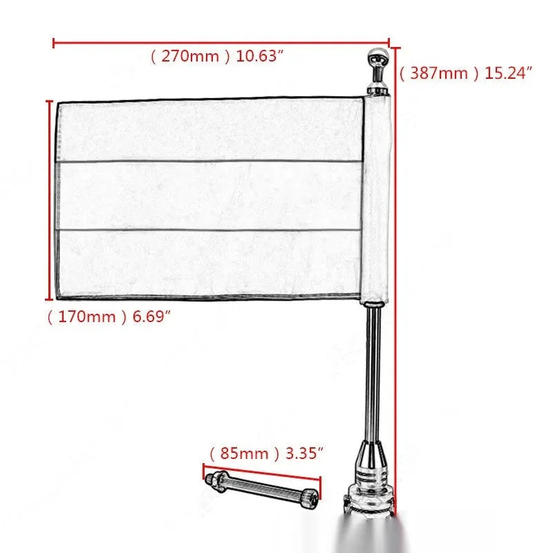 Motorcycle luggage rack flagpole mount in black and silver finish options